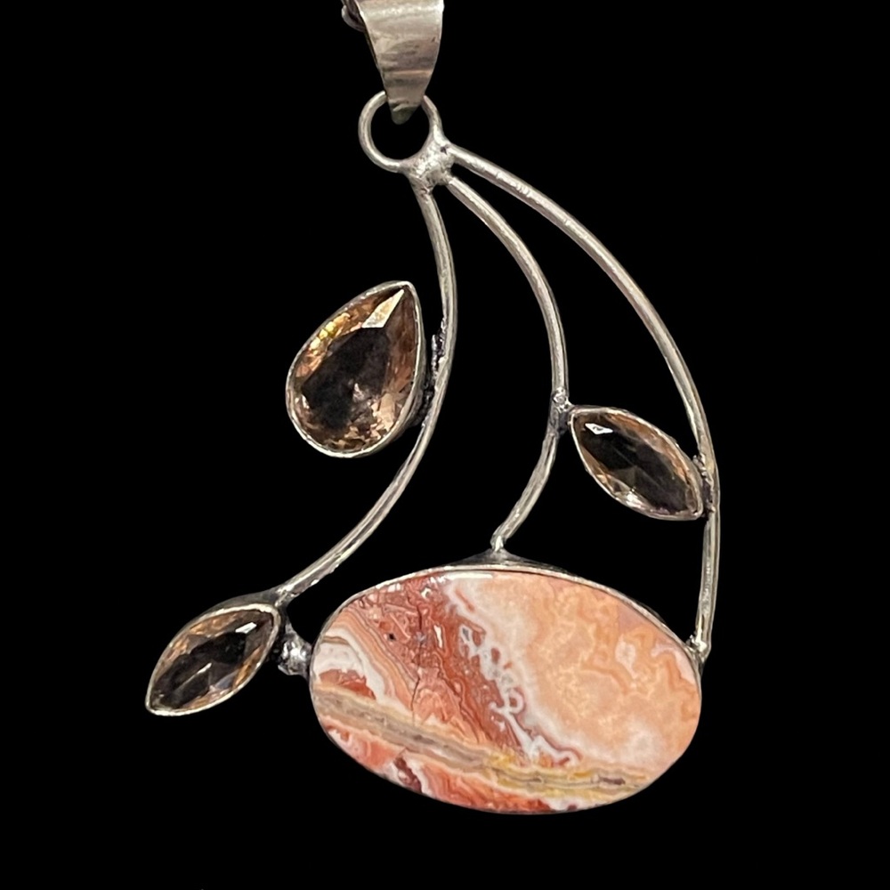 Mexican Laguna Lace Agate & Morganite Pendant